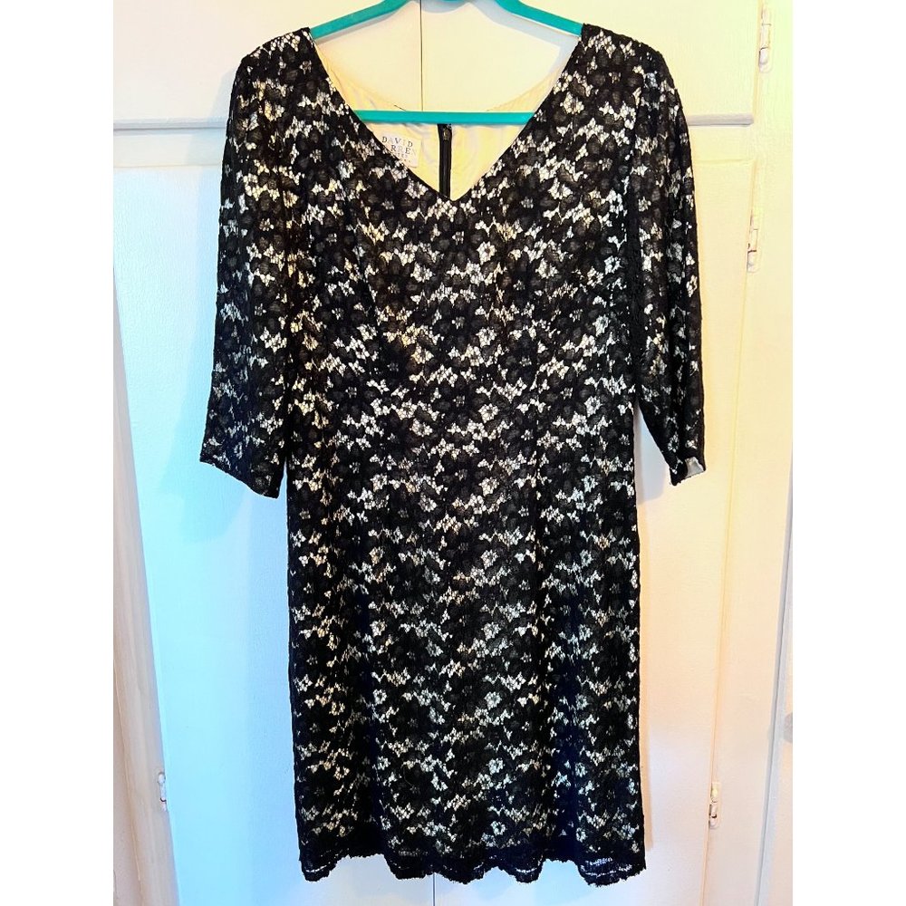 David Warren Petites Black Lace Sheath Dress, Cocktail, 3/4 Sleeve, Size 10P